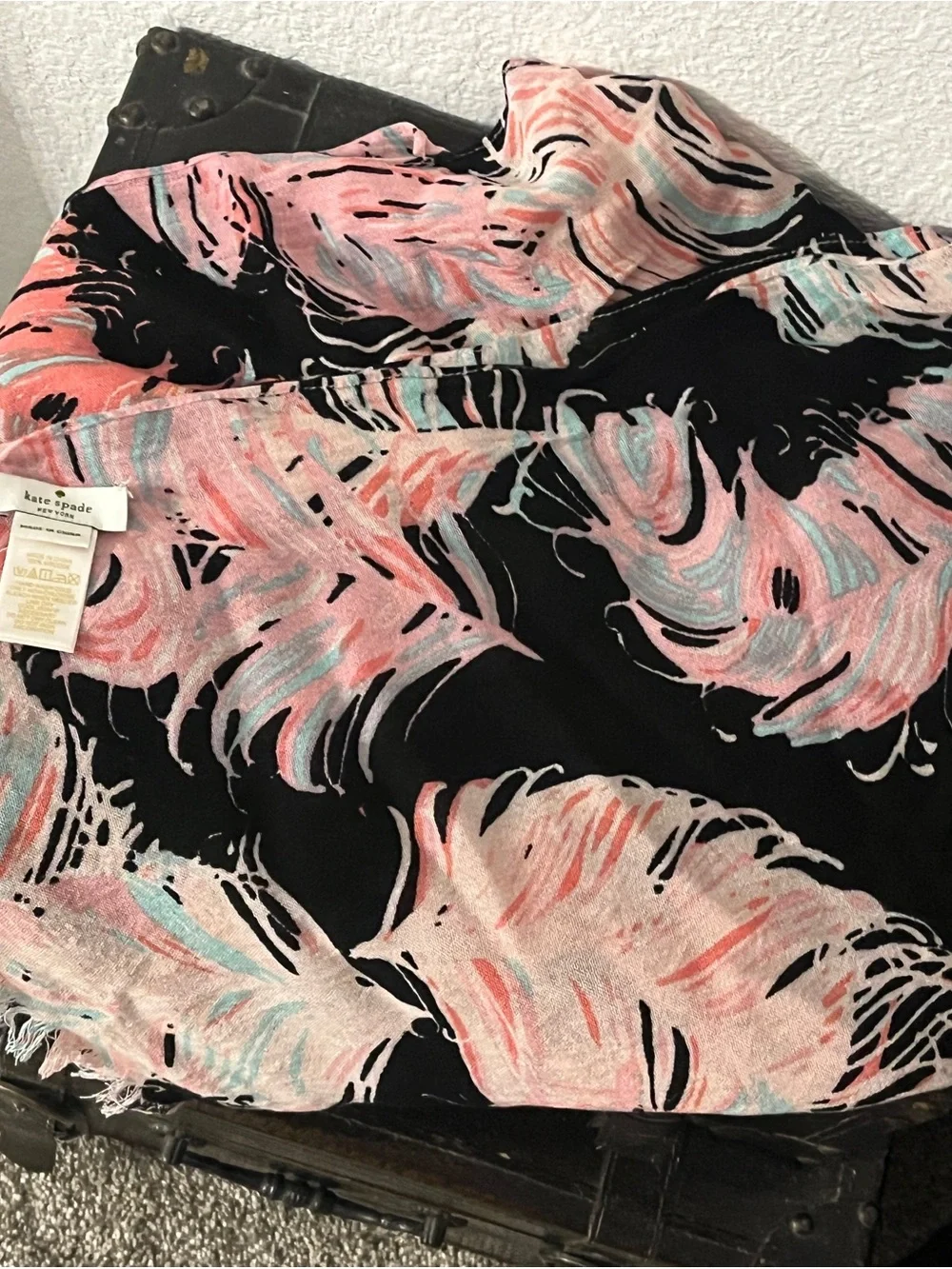 kate spade Pink, Coral & Black Abstract Viscose Scarf